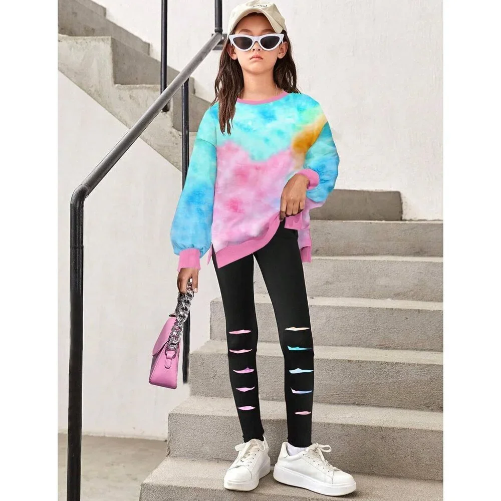 Girls Clothes, Girls Outfits Tie Dye Sweatshirt Tops and Leggings Sweatpants 2 P